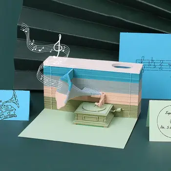 Ретро Чувства, инструмент е стар фонограф, 3D бележник за водене на записки, Блок триизмерни бележки, Подарък за Нова година, Коледа, рожден Ден
