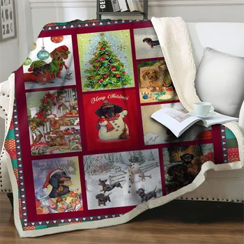 С Коледа, Плюшено Одеало с анимационни куче, 3D Принт, покривки за пътуване, пикник, офис, Мека Фланелевое одеяло за легла, одеало за диван
