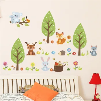 Сладки горски животни, стикери за стена от дърво За детски стаи, декориране на спалня, стенописи в стил сафари със Заек и Катерица, Сам PVC Стикери за дома