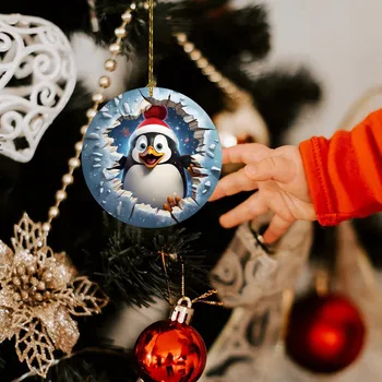 Сладък Пингвин, украси за Коледната елха, Cartoony Пингвин, 2D Акрилни Плосък висулка, Подаръци за дома, прозореца на колата, стенен декор