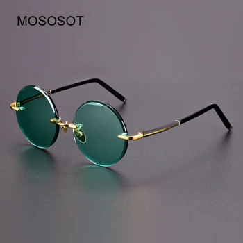 Слънчеви Очила Crystal Stone Мъжки Зелени Стъклени Кръгли Очила Без Рамки, С Натурални Минерални Лещи Женски Титанови Рамки-Високо Качество