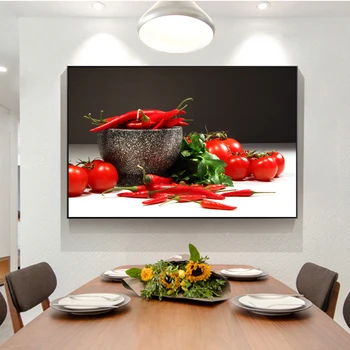 Стенни рисунки върху платно с домати и чушки, реалистични кухненски стената плакати и щампи, модулни картини за кухня Cuadros