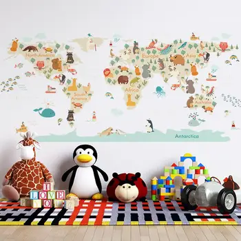 Стикери за стена с изображение на анимационни животни, спалня, детска градина, Винилови стикери за стена, PVC, художествени стенописи, декорация на дома