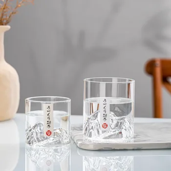 Творчески 3D Планината Японски Чаша За Уиски Старомодна Чаша За Уиски От Каменната Стъкло Дървена кутия за Подарък Кутия за Чаша За Водка, Чаша За Вино, Съдове За Напитки Гореща