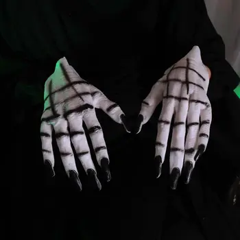 Творчески дълги нокти за възрастни, в черно за жени, призрачни нокти, ръкавици винил за Хелоуин, ръкавици за cosplay, ръкавици с един пръст на ужасите