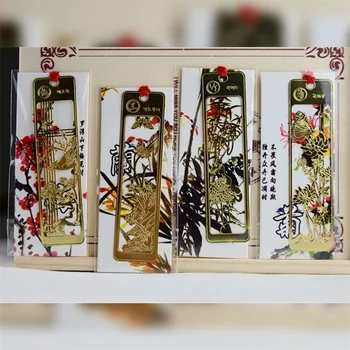 Творчески златни метални маркери цветя, сливи, орхидея бамбук реколта пеперуда книгата знаци подаръци за учители