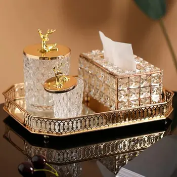 Титуляр кутии за салфетки Правоъгълен crystal Злато, Сребро капачки, кутии за салфетки, Декорация на масата диспенсер за хартиени кърпички