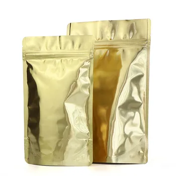 Търговия на едро с Лъскава Златна чанта с цип от алуминиево фолио за леки закуски, сладкиши, Чай, Кафе, Торбички за опаковане от златно фолио с цип Doypack