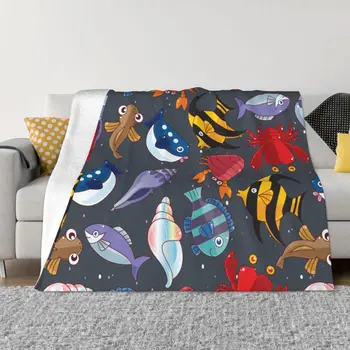 Фланелевое одеяло с морски животни, пролет-есен, Морска мивка, Раци, Риба-клоун, Топли пелерини за зимно спално бельо