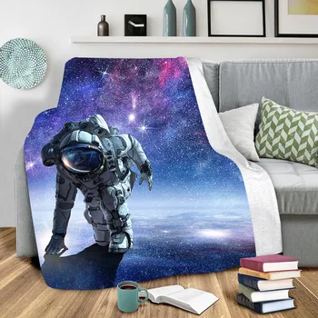 Флисовое одеяло с 3D принтом Galaxy Astronaut за легла, Гъст одеяло за разходки и пикник, Модерно покривки, завеси от шерпи, 03
