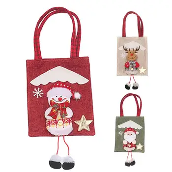 Холщовая чанта-тоут, чанта през рамо, продуктова чанта, чанти за пазаруване, чанта за шоколадови бонбони с приятен и забавен облак Дядо Коледа, чанта с 3D кукла дизайн, чанта
