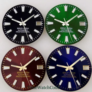 Циферблат часа 28,5 мм със стрелки, Аксесоари, Подходящи за механизъм NH35 NH36 NH38 Прозореца дата ЧерныйКоричневый Синьо-зелено часовници
