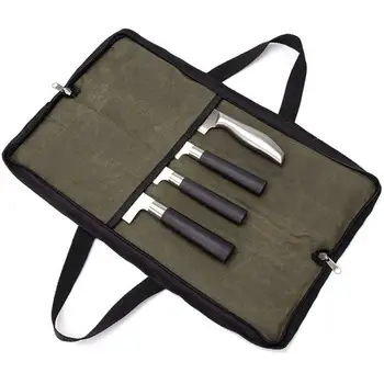 Чанта за транспортиране на ножове, компактен хвърляне на ножове за готвач от вощеного платно с джоб с цип, Здрава чанта за съхранение на ножове с 4 слота, надеждна за пътуване
