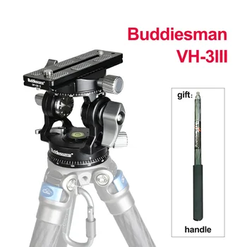 Штативная Корона Buddiesman VH-3III С Демпфирующей Течност Панорамна глава с быстроразъемной плоча за Монтаж-Монопод DSLR-камери